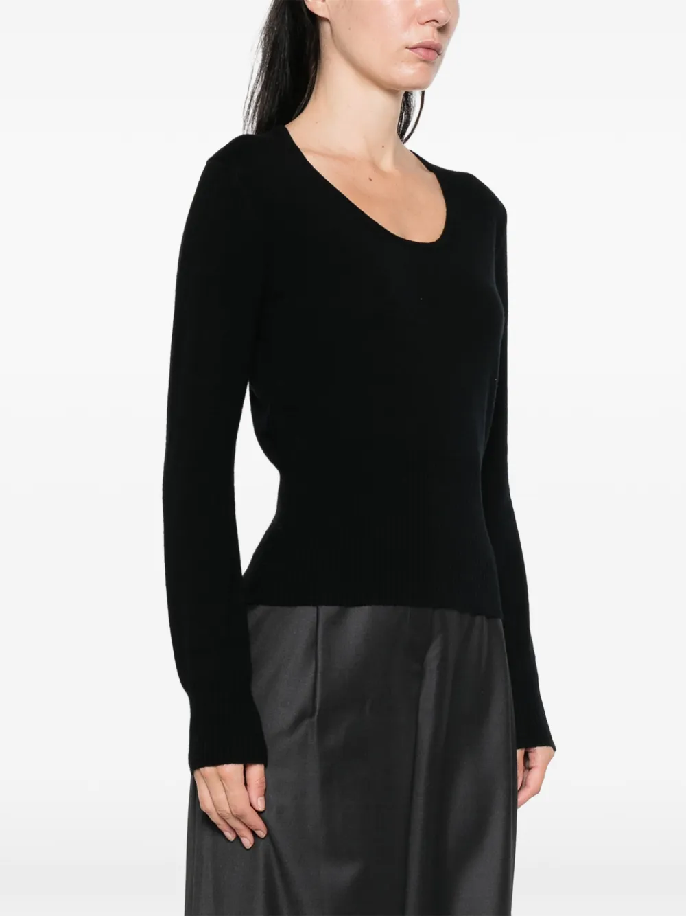 Max Mara Ribgebreide trui met diepe ronde hals Zwart