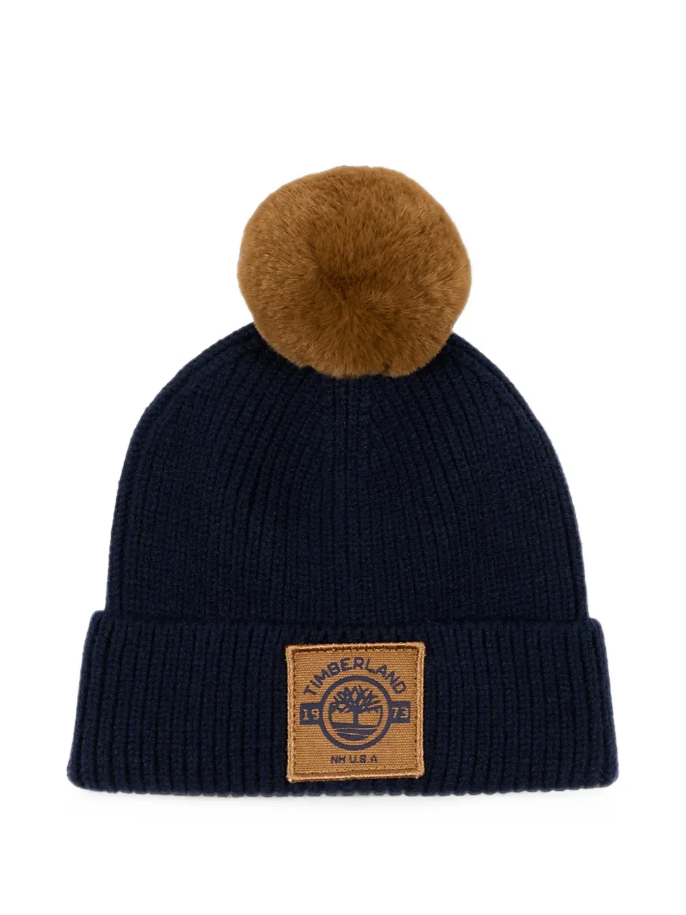 Timberland Kids pom-pom logo-patch beanie hat - Blu