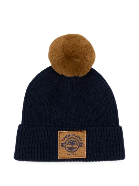 Timberland Kids pom-pom logo-patch beanie hat