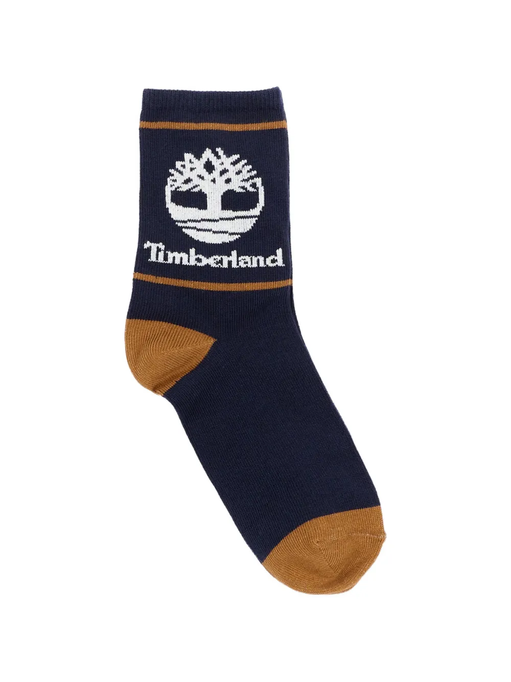 Timberland Kids Drie paar gestreepte sokken met logo-intarsia Beige