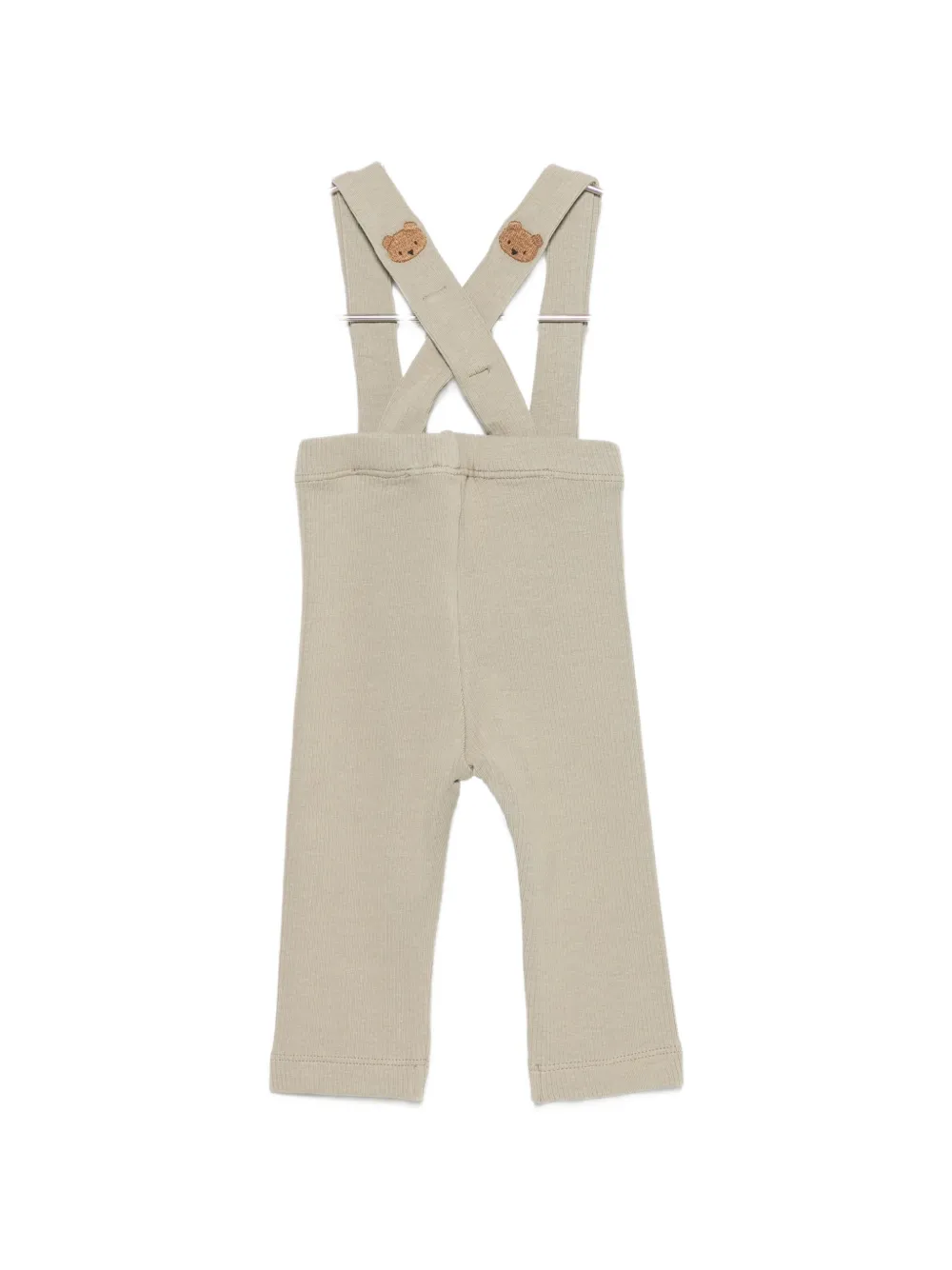 Donsje Geribbelde tuinbroek met geborduurde beer Beige