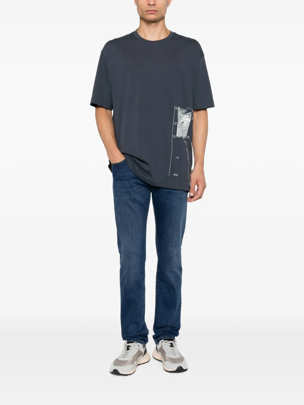 BOSS T-shirt met grafische print Blauw