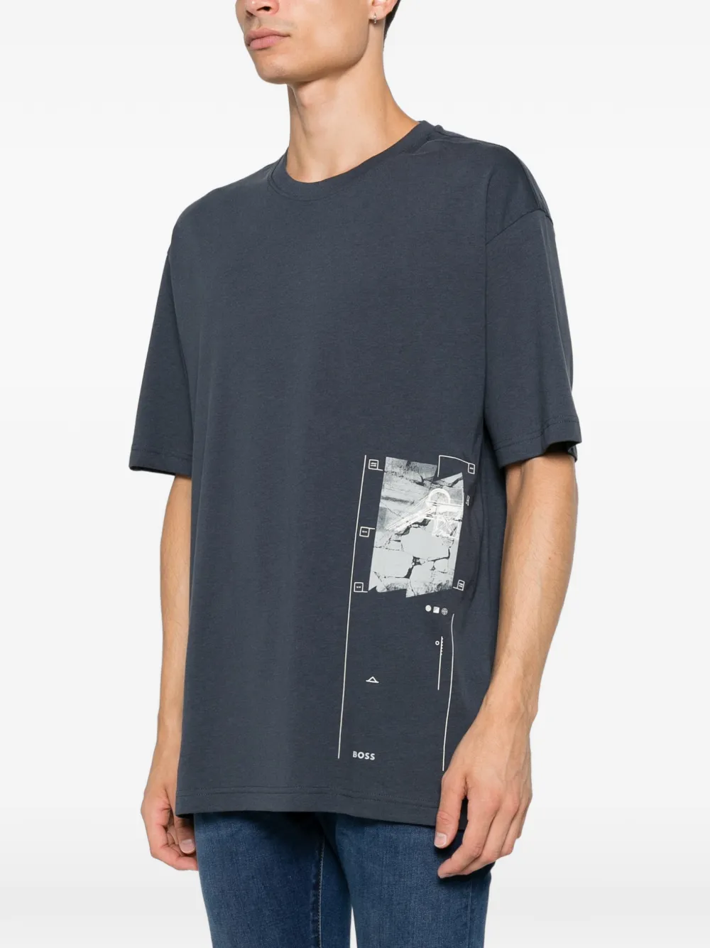 BOSS T-shirt met grafische print Blauw