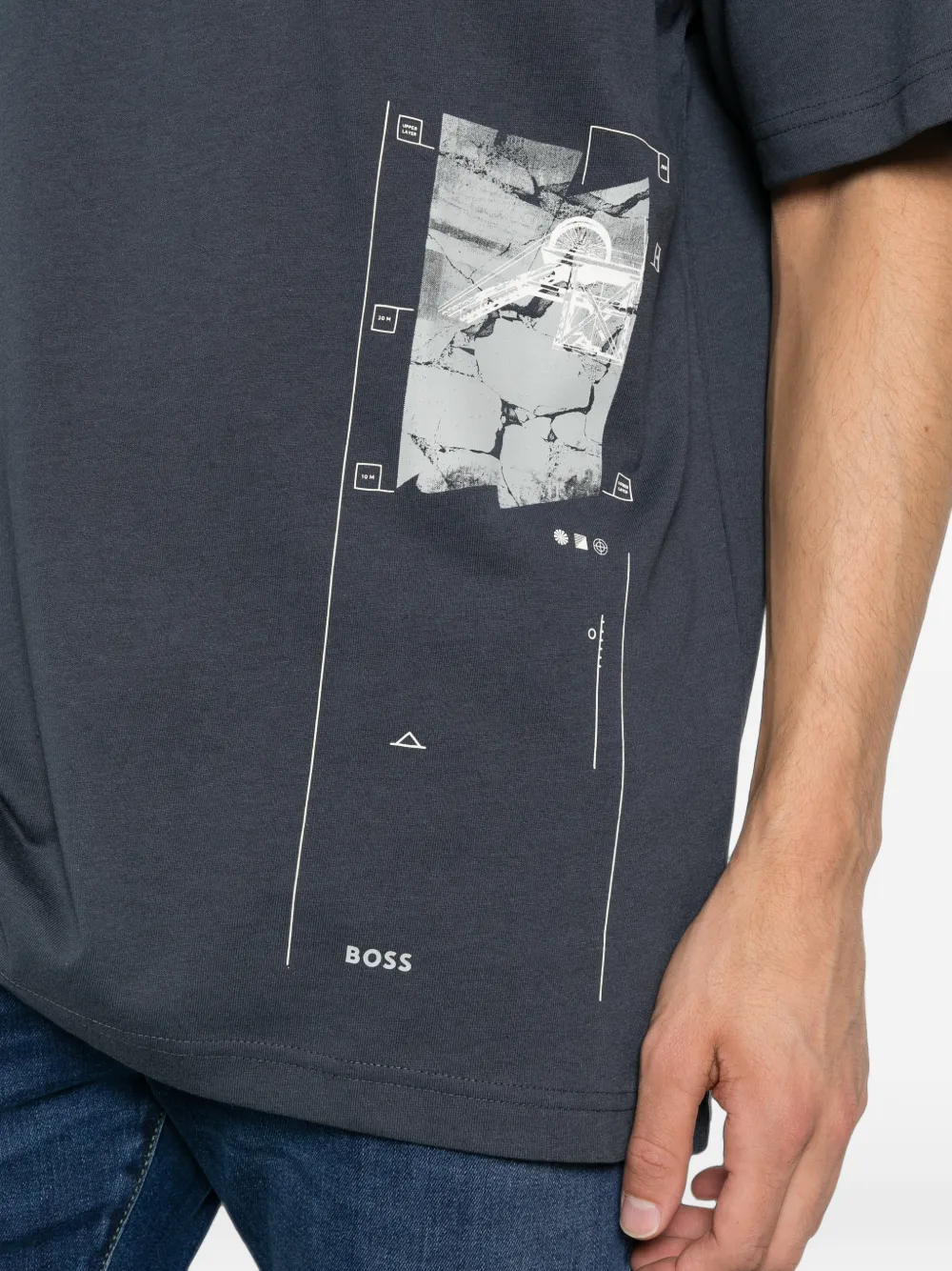 BOSS T-shirt met grafische print Blauw