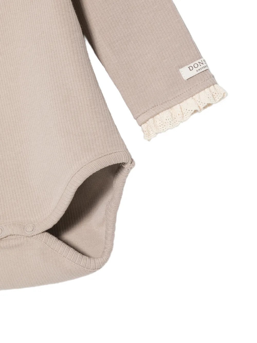 Donsje Geribbelde romper met ruches afwerking Beige