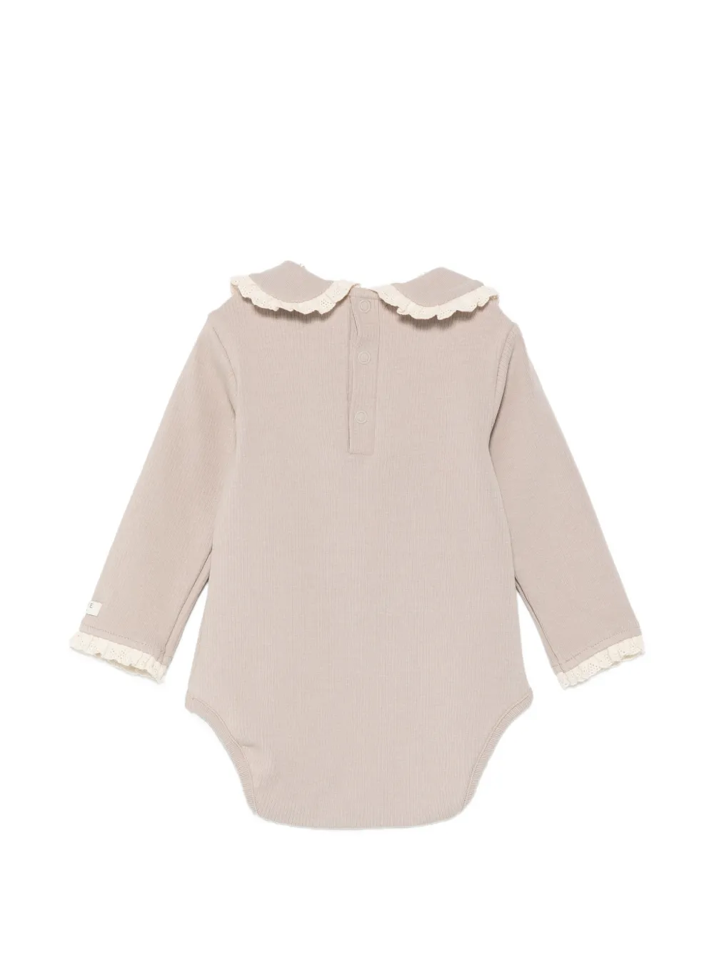 Donsje Geribbelde romper met ruches afwerking Beige