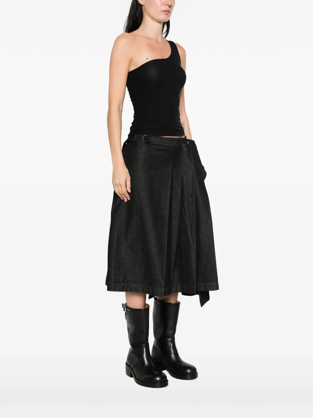 Baserange Asymmetrische geribbelde top Zwart