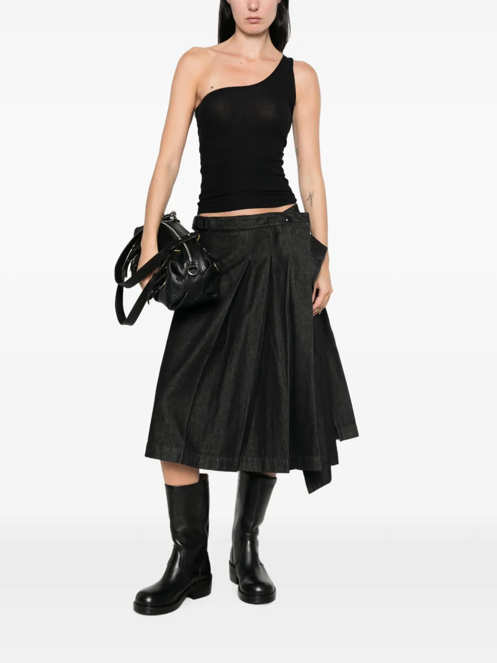 Baserange Asymmetrische geribbelde top Zwart