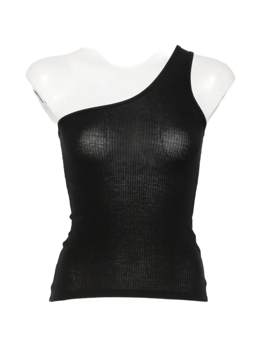 Baserange One-shoulder Ribbed Top In Black