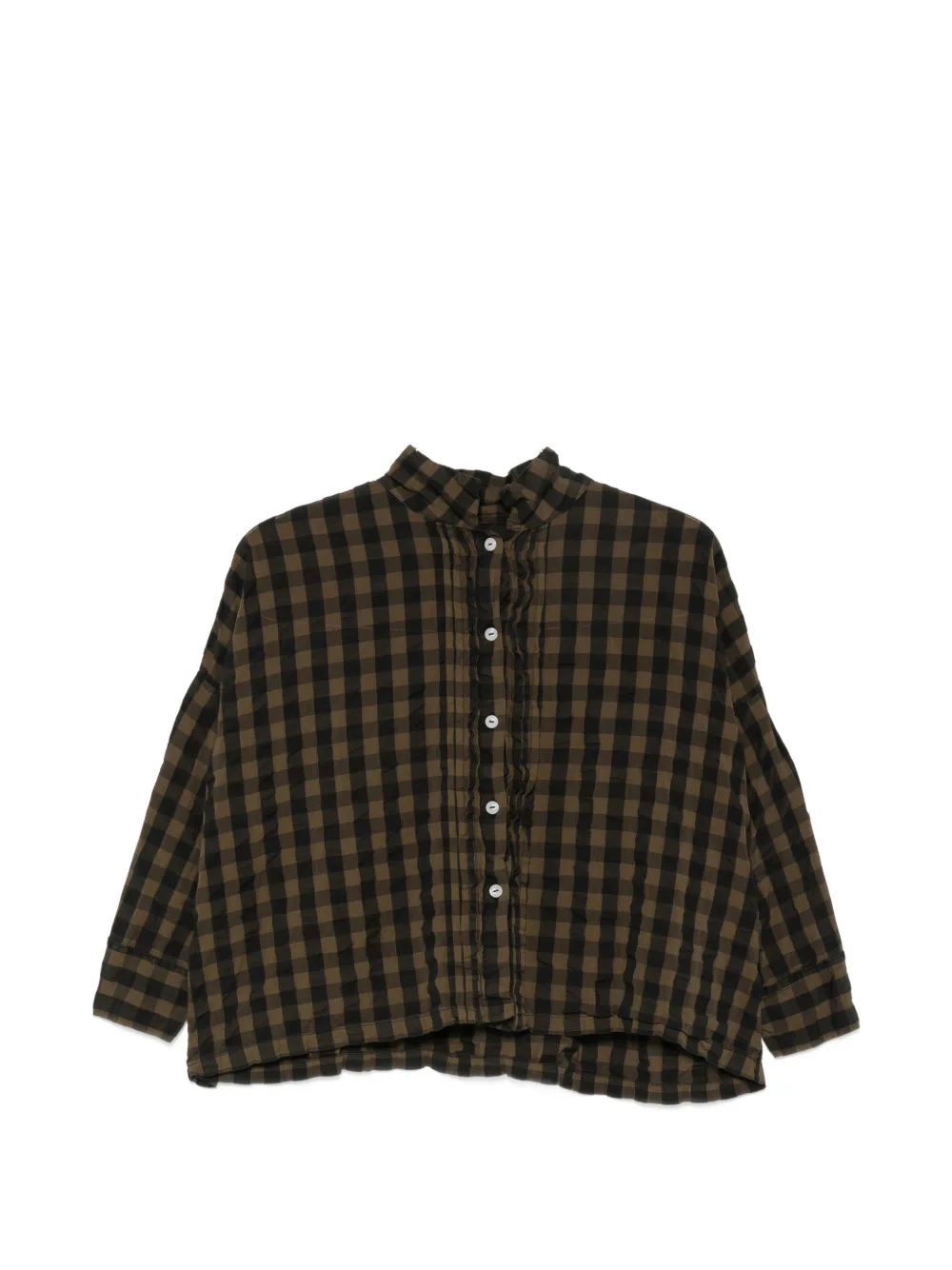 Ricorrrobe Gingham-check Ruffled-detail Shirt In Brown