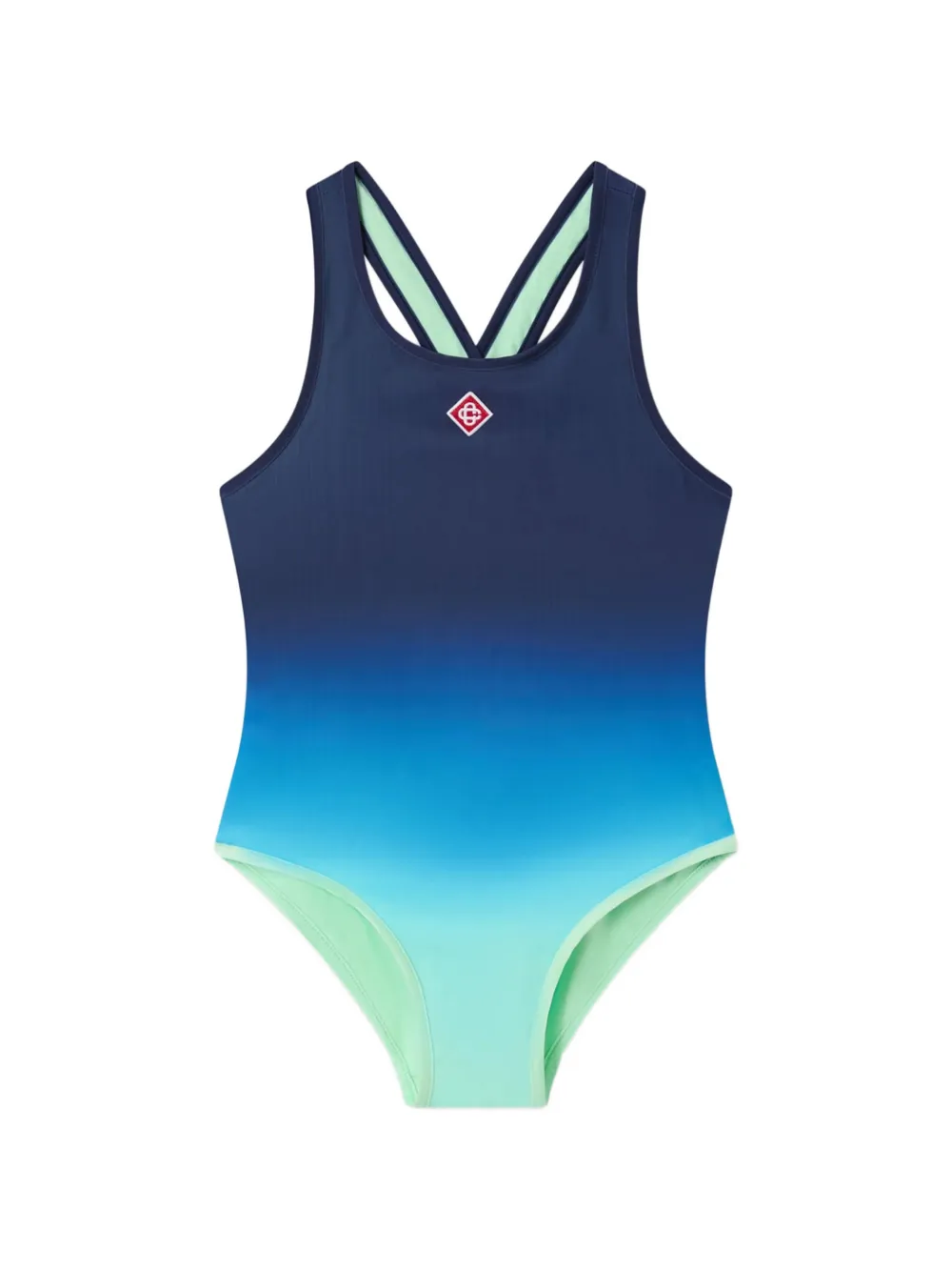 CASABLANCA KIDS ombré-effect logo-patch swimsuit - Blu
