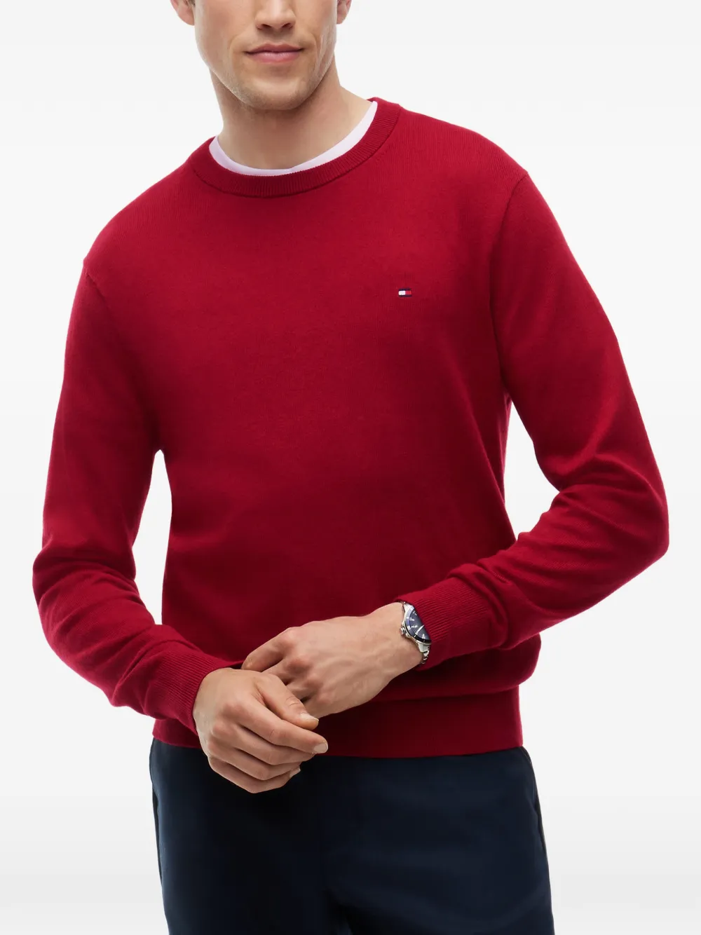 Tommy Hilfiger Trui met geborduurd logo en ronde hals Rood
