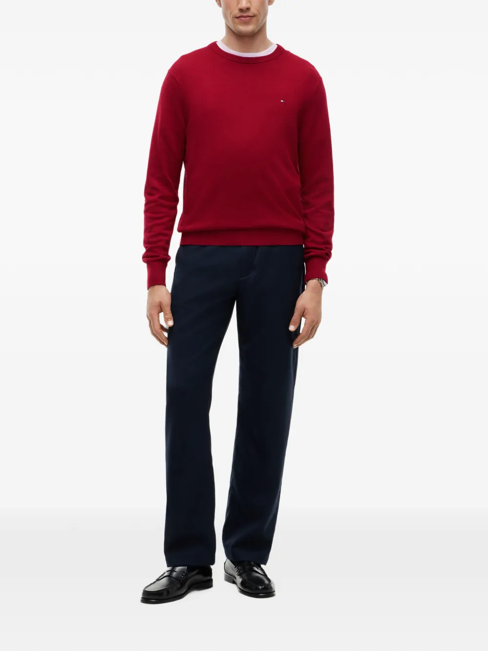 Tommy Hilfiger Trui met geborduurd logo en ronde hals Rood