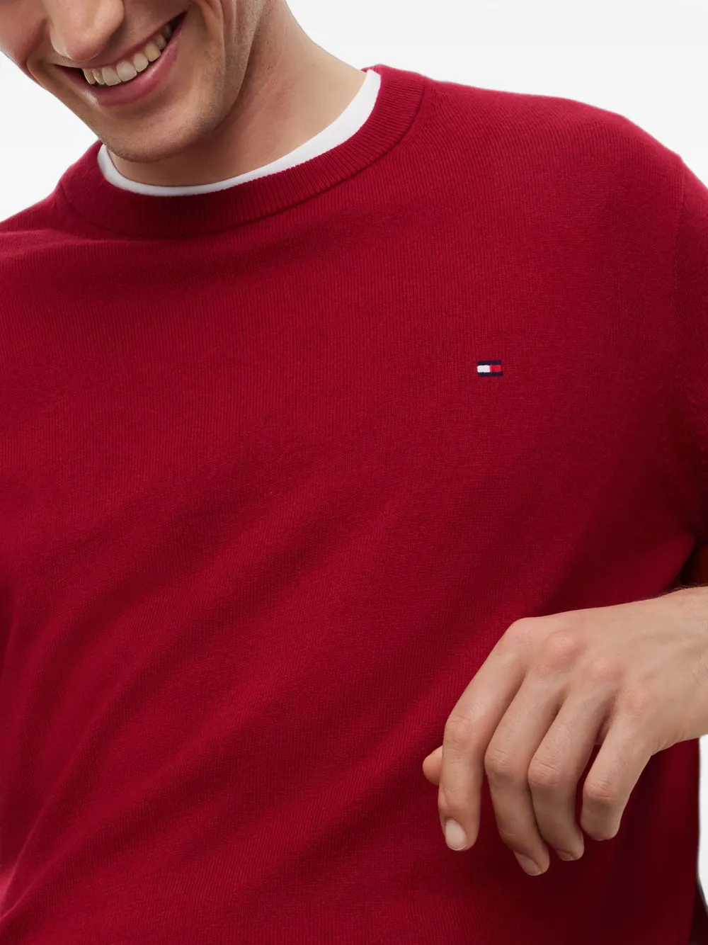 Tommy Hilfiger Trui met geborduurd logo en ronde hals Rood