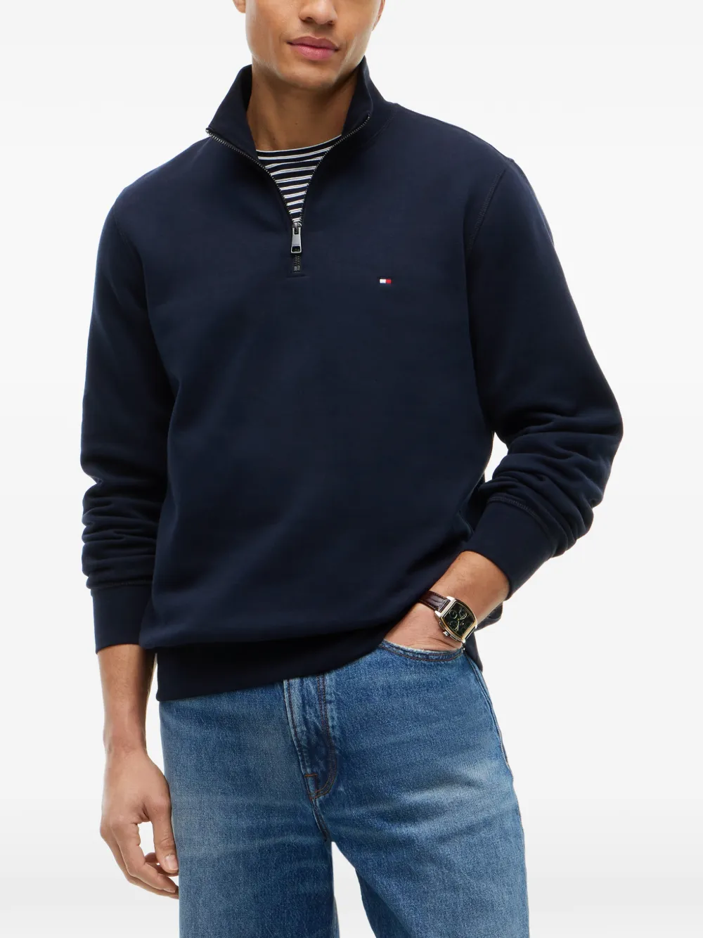 Tommy Hilfiger Sweater met geborduurd logo en kwartrits Blauw