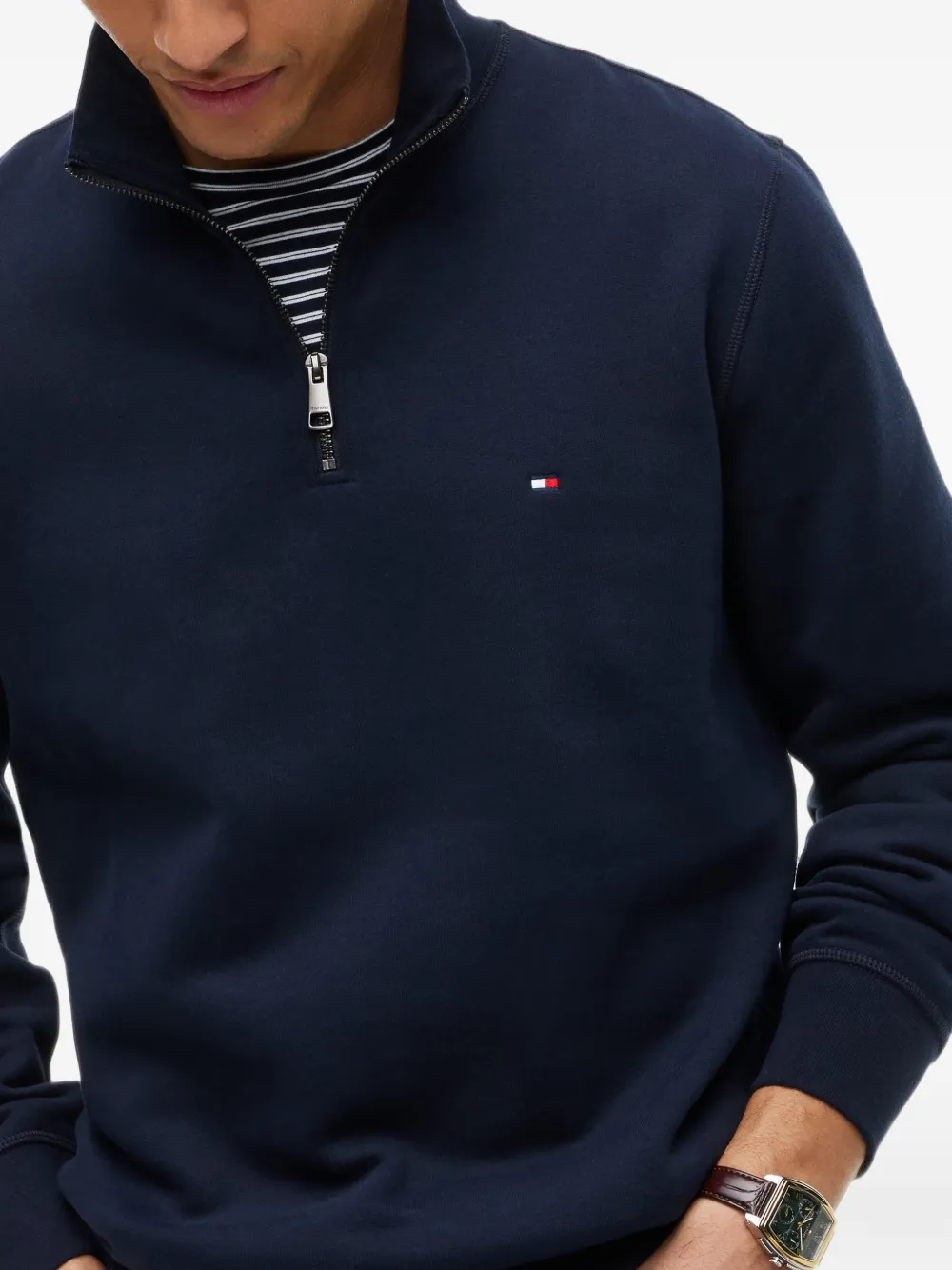 Tommy Hilfiger Sweater met geborduurd logo en kwartrits Blauw