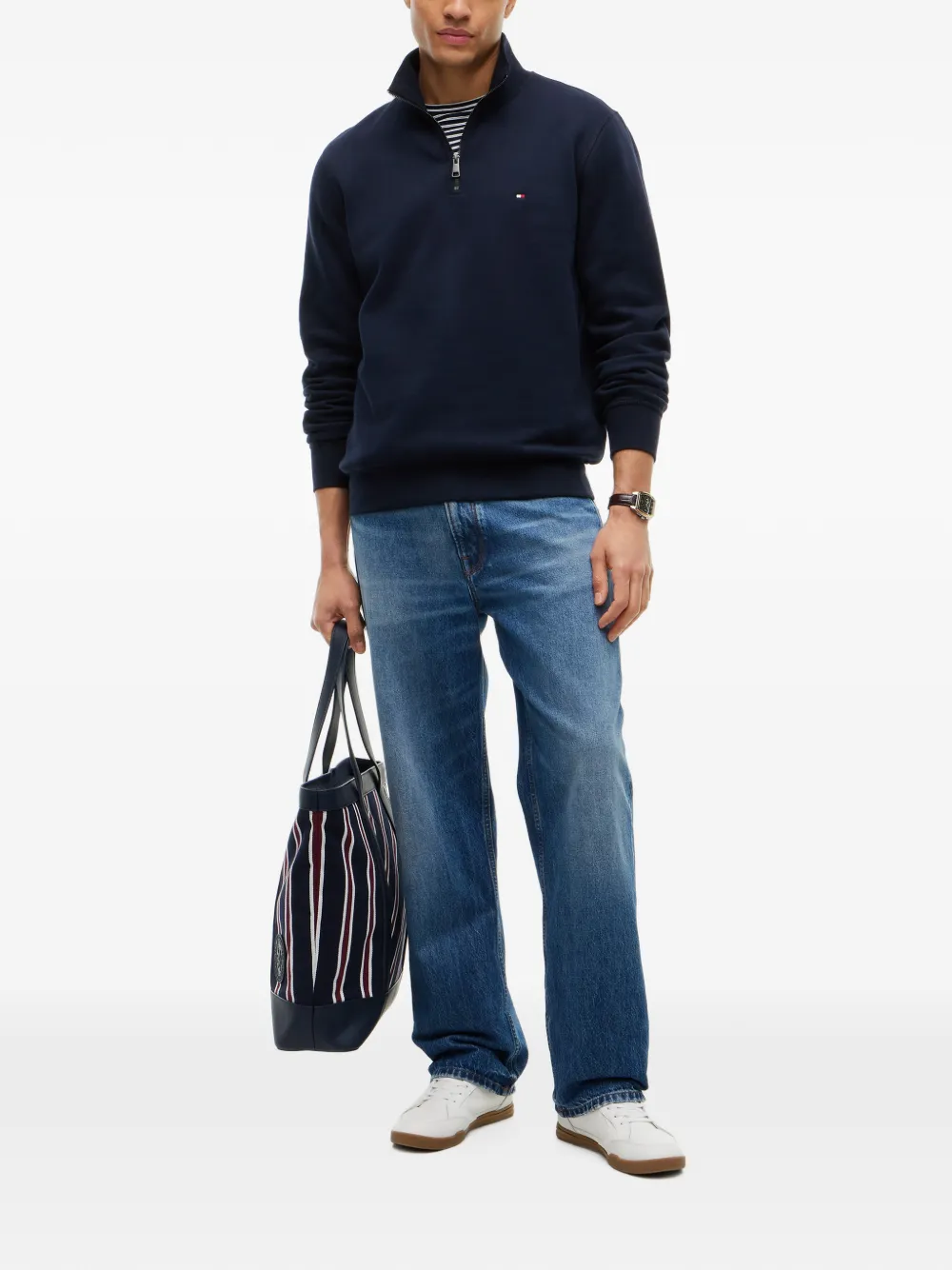 Tommy Hilfiger Sweater met geborduurd logo en kwartrits Blauw