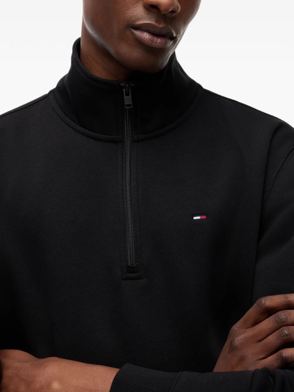 Tommy Hilfiger Trui met geborduurd logo en kwartrits Zwart