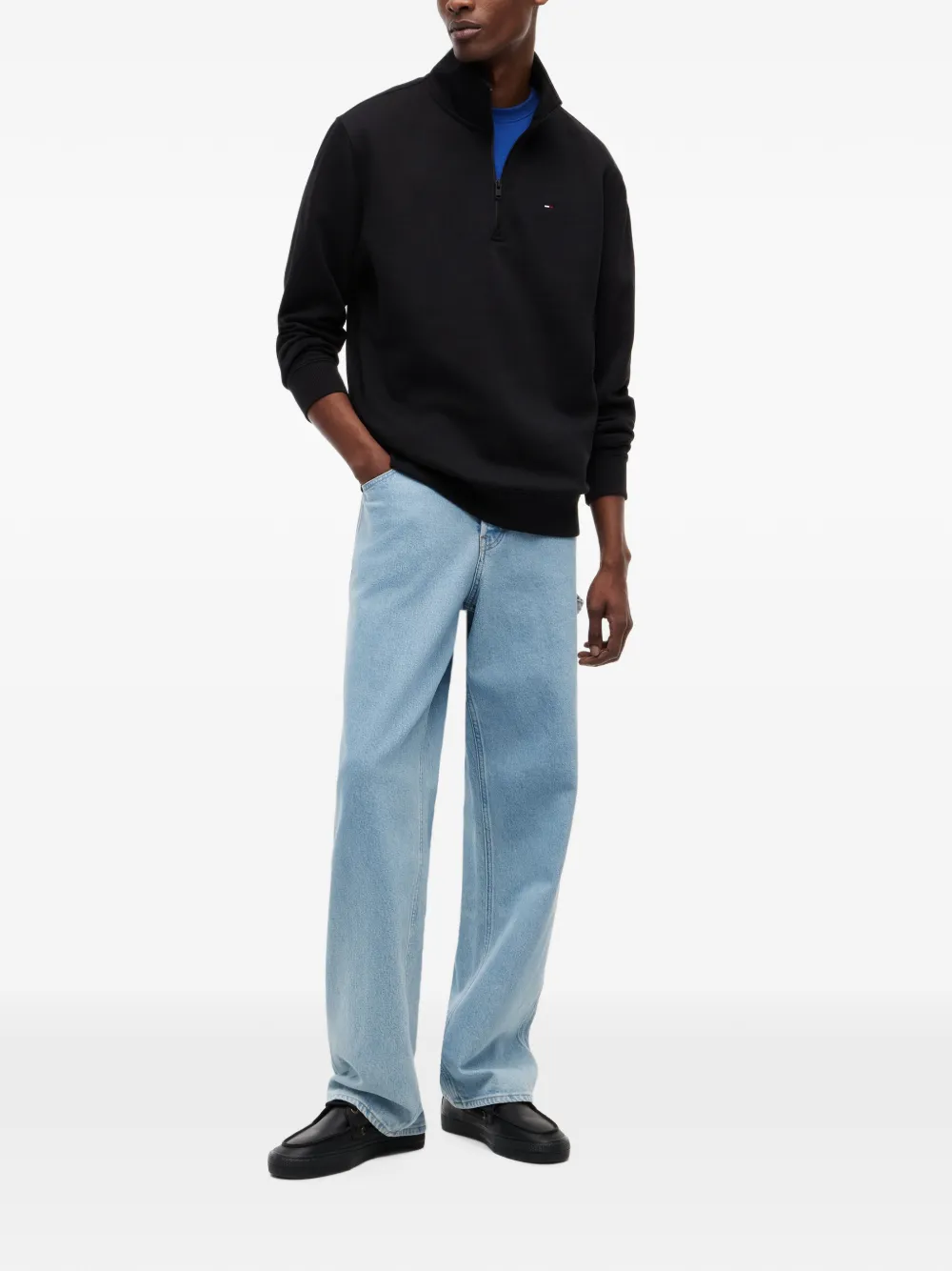 Tommy Hilfiger Trui met geborduurd logo en kwartrits Zwart