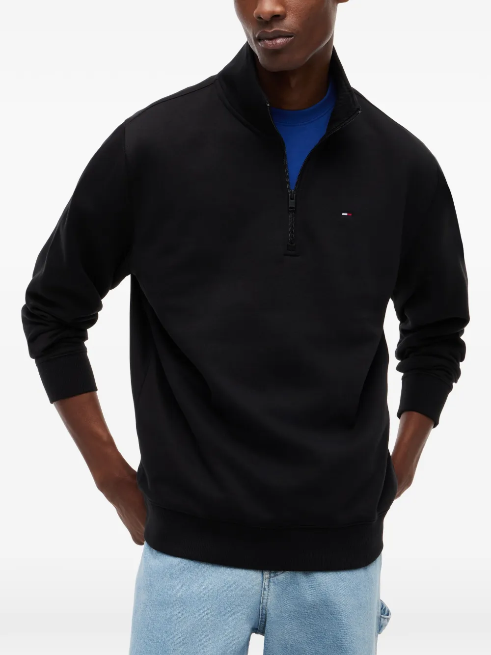 Tommy Hilfiger Trui met geborduurd logo en kwartrits Zwart