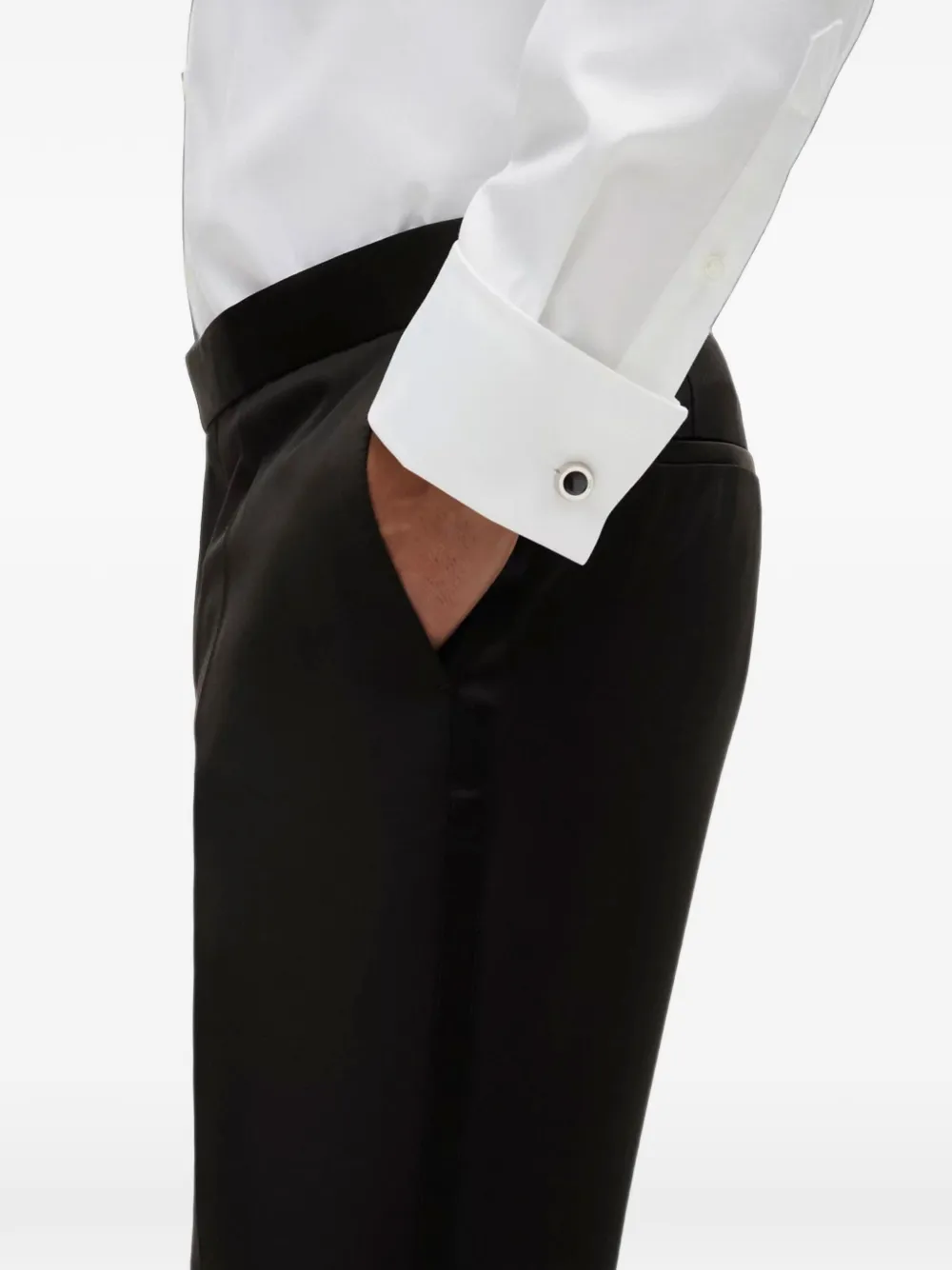 BOSS Slim-fit smoking broek met afwerking van zijdeblend Zwart