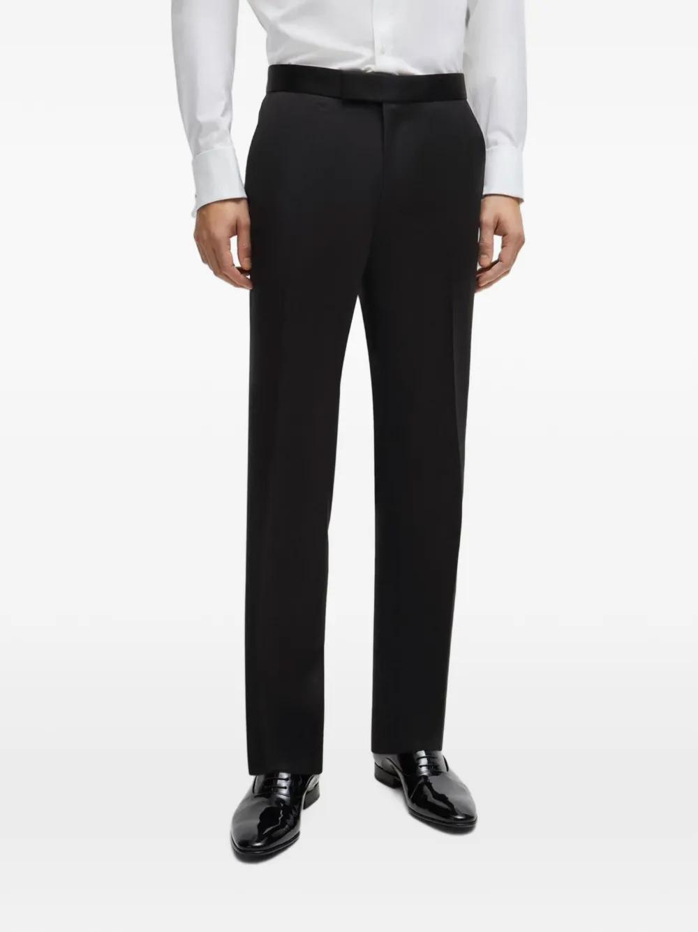 BOSS Slim-fit smoking broek met afwerking van zijdeblend Zwart