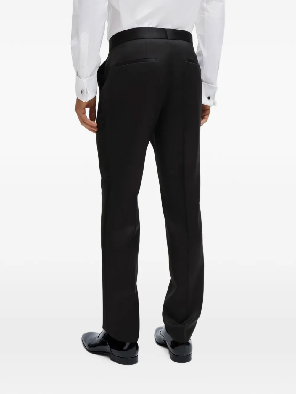 BOSS Slim-fit smoking broek met afwerking van zijdeblend Zwart