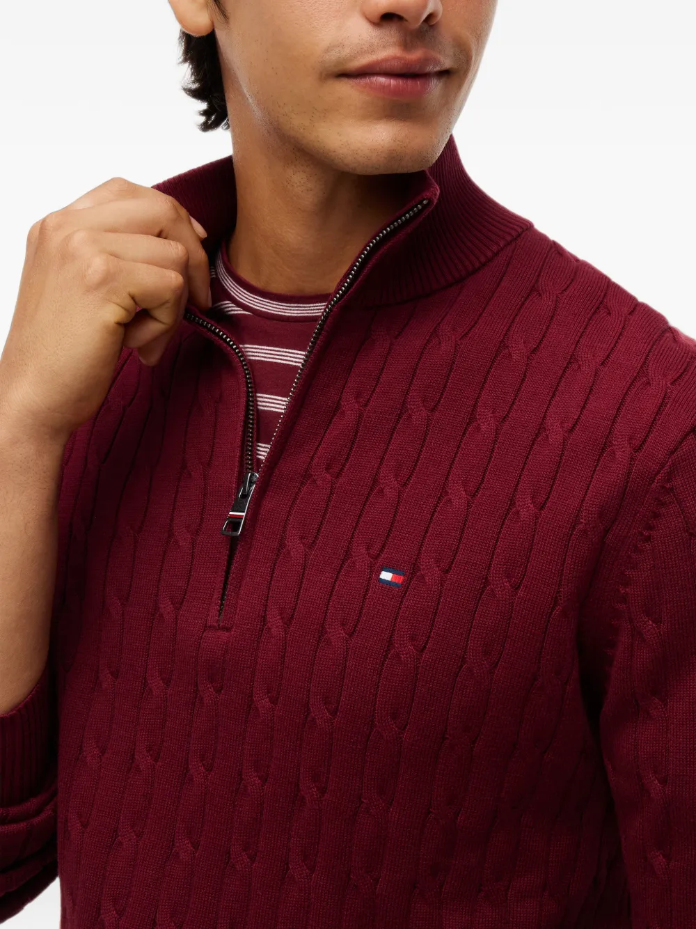 Tommy Hilfiger cable-knit quarter-zip sweater Rood