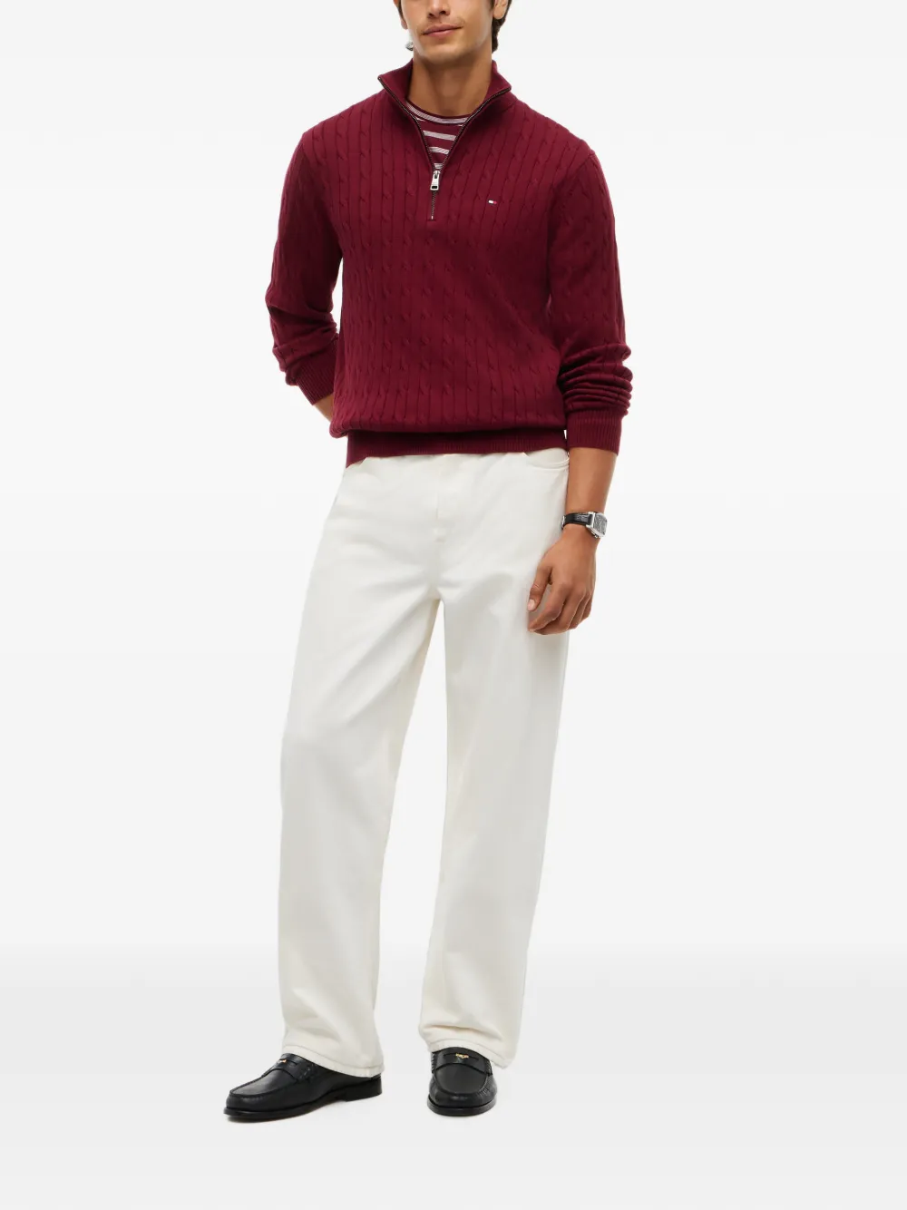 Tommy Hilfiger cable-knit quarter-zip sweater Rood