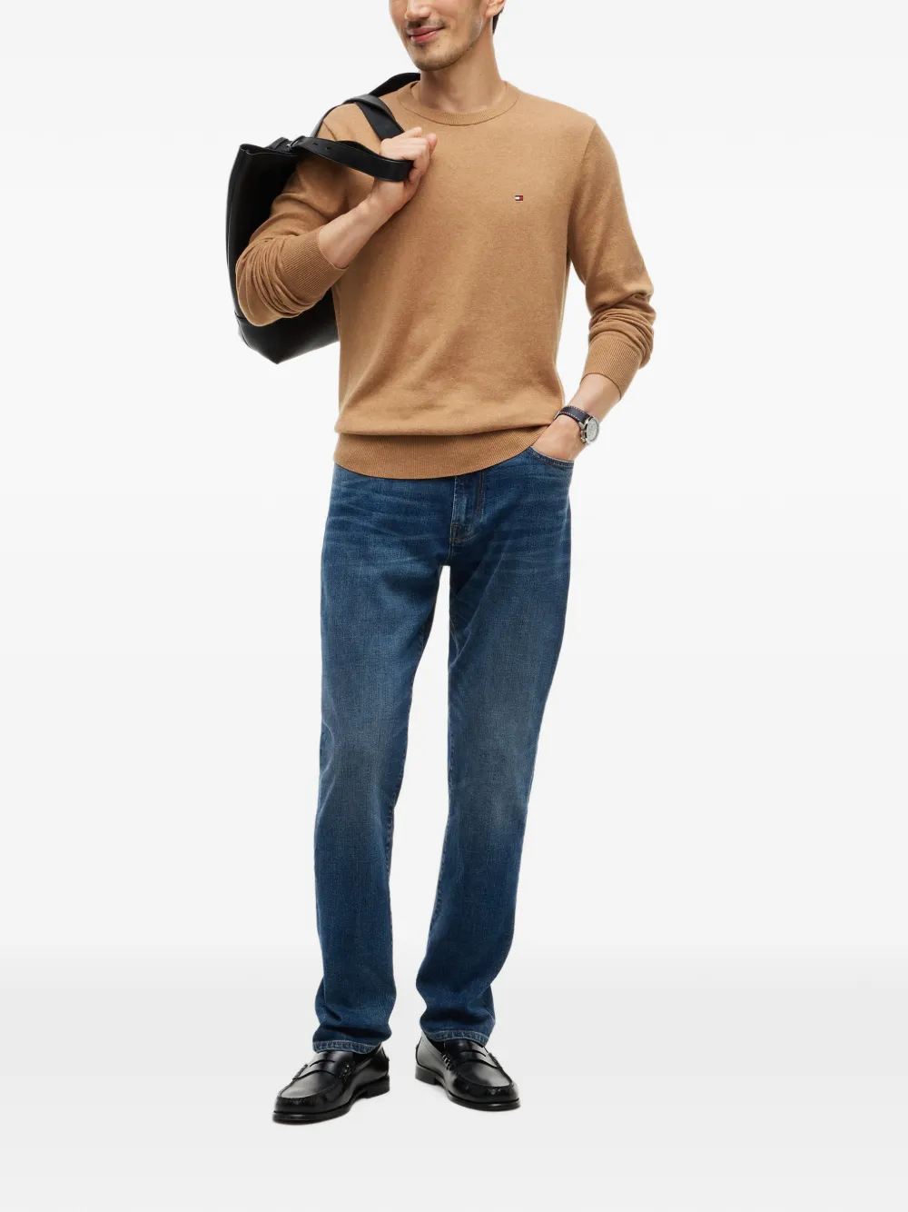 Tommy Hilfiger Trui met geborduurd logo en ronde hals Beige