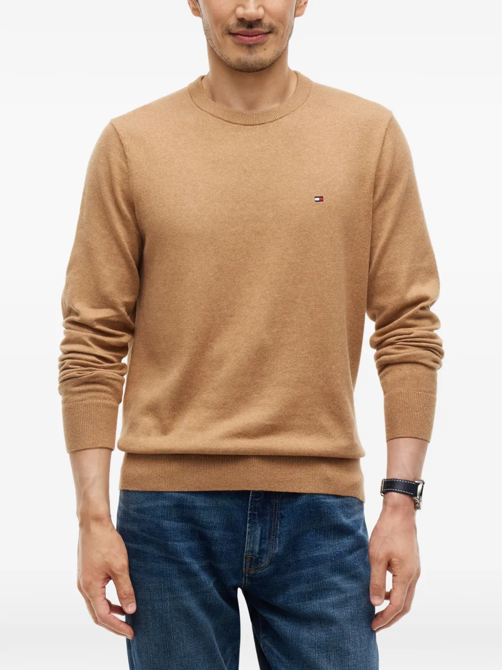 Tommy Hilfiger Trui met geborduurd logo en ronde hals Beige