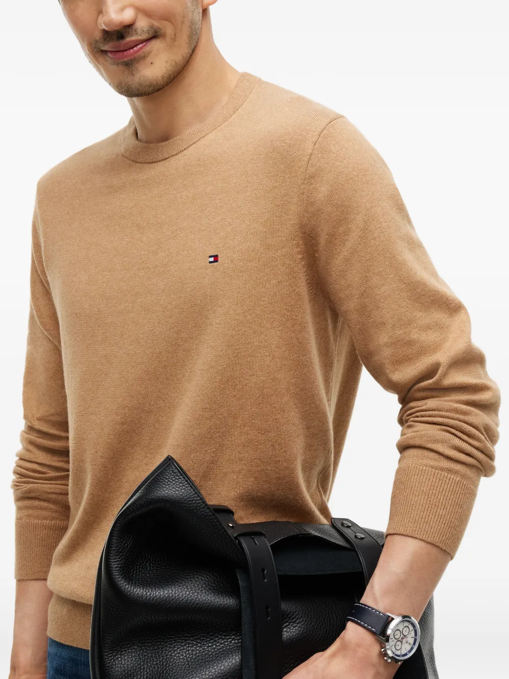 Tommy Hilfiger Trui met geborduurd logo en ronde hals Beige