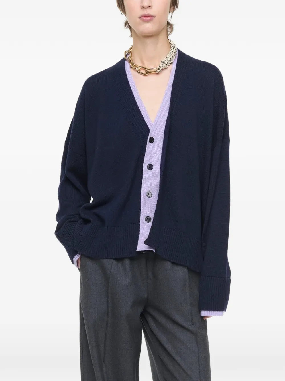 Plan C Vest met contrasterende afwerking Blauw