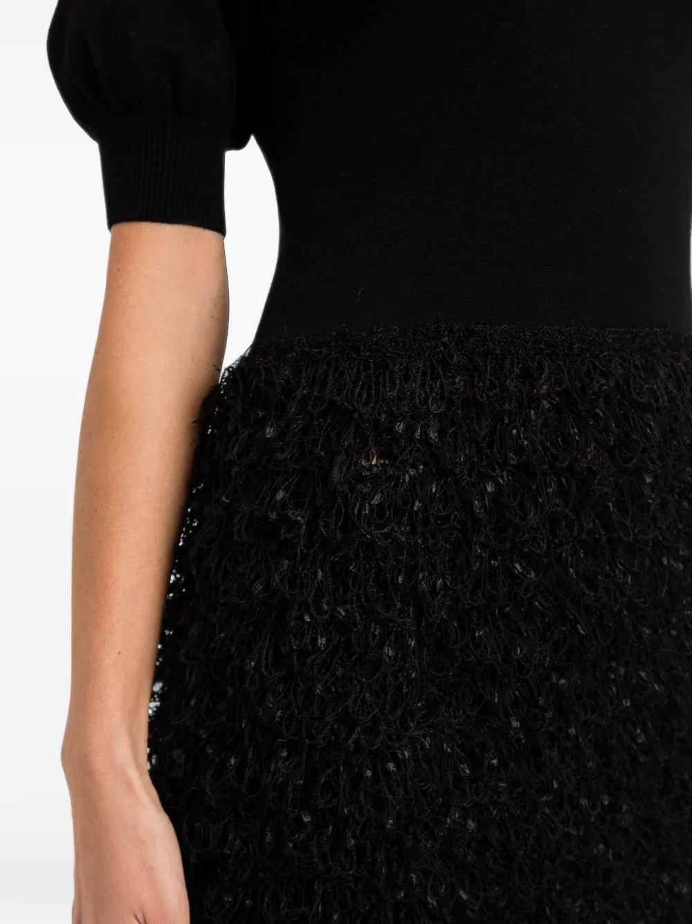 TWINSET mini-jurk met pofmouwen en franje Zwart