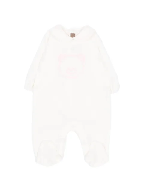 Little Bear bear-embroidered Peter Pan collar sleepsuit