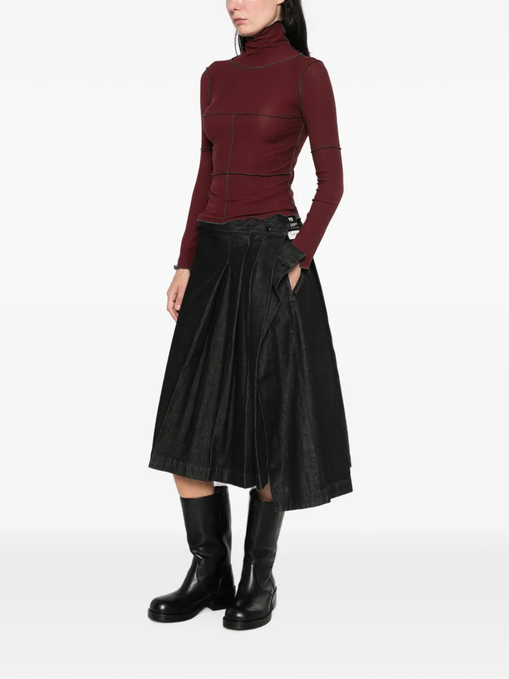 Baserange Ribgebreide top met zichtbare naad Rood