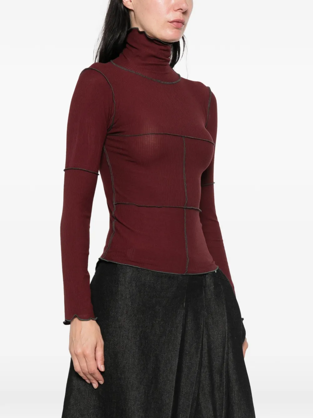 Baserange Ribgebreide top met zichtbare naad Rood
