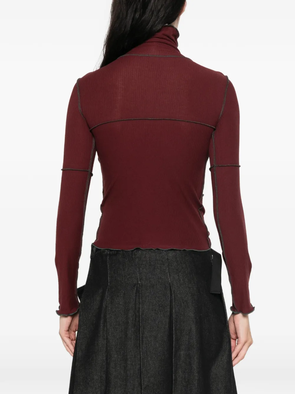 Baserange Ribgebreide top met zichtbare naad Rood