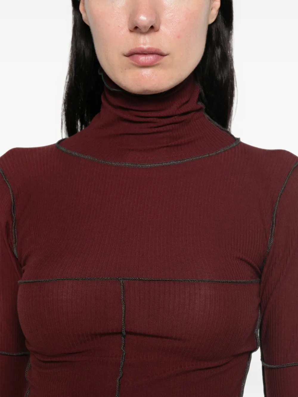 Baserange Ribgebreide top met zichtbare naad Rood