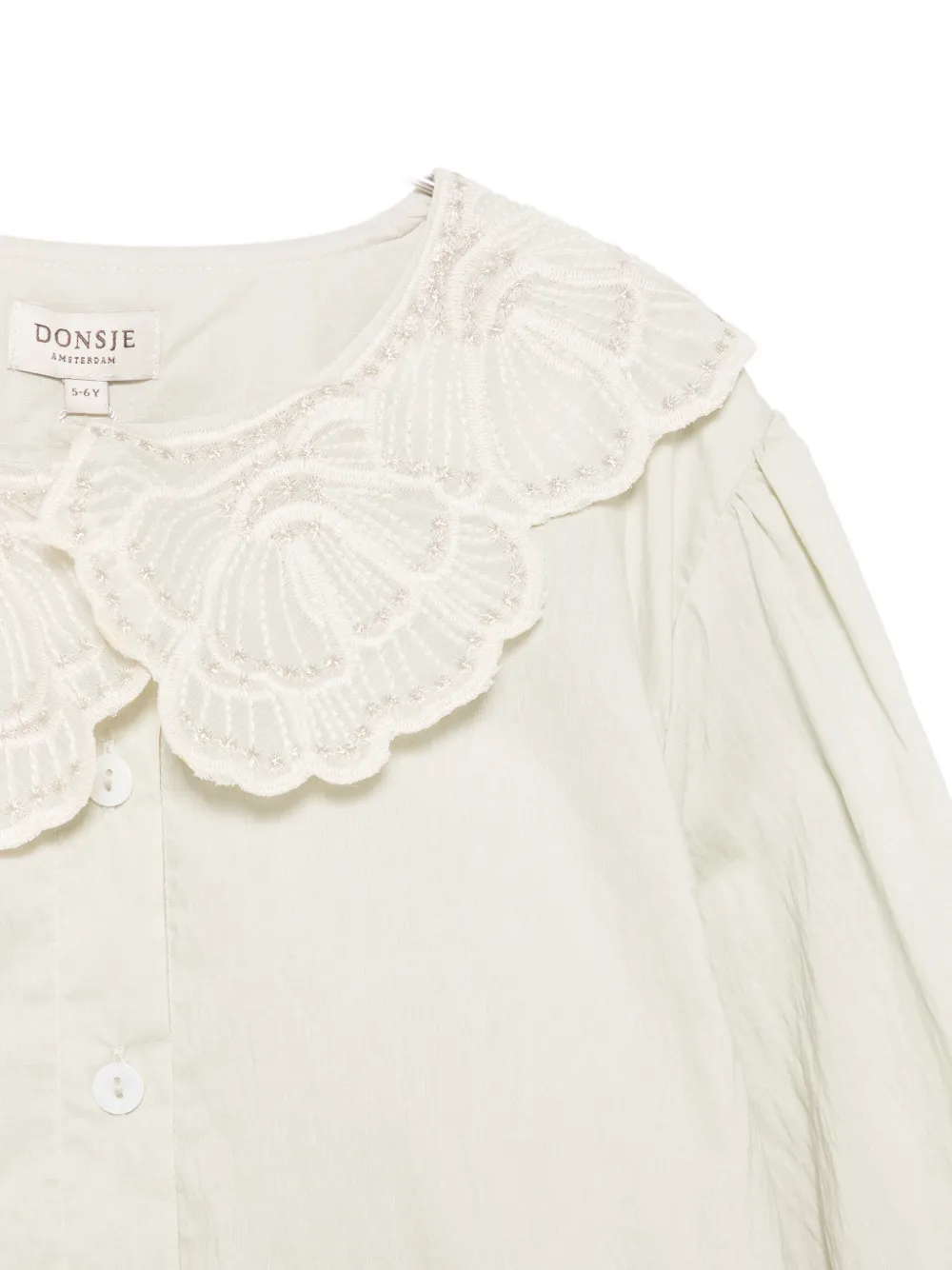 Donsje Kleke shirt met geborduurde kraag en lange mouwen Beige