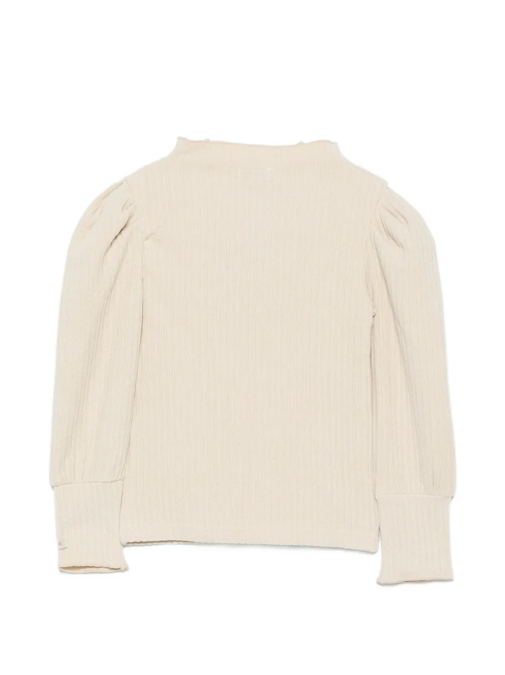 Donsje Louena ribgebreide top met pofmouwen Beige