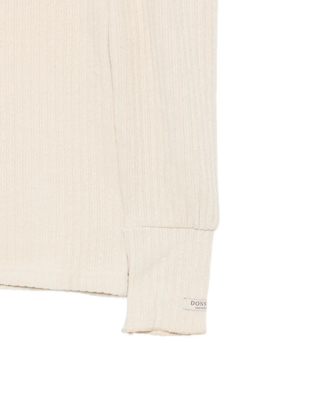 Donsje Louena ribgebreide top met pofmouwen Beige