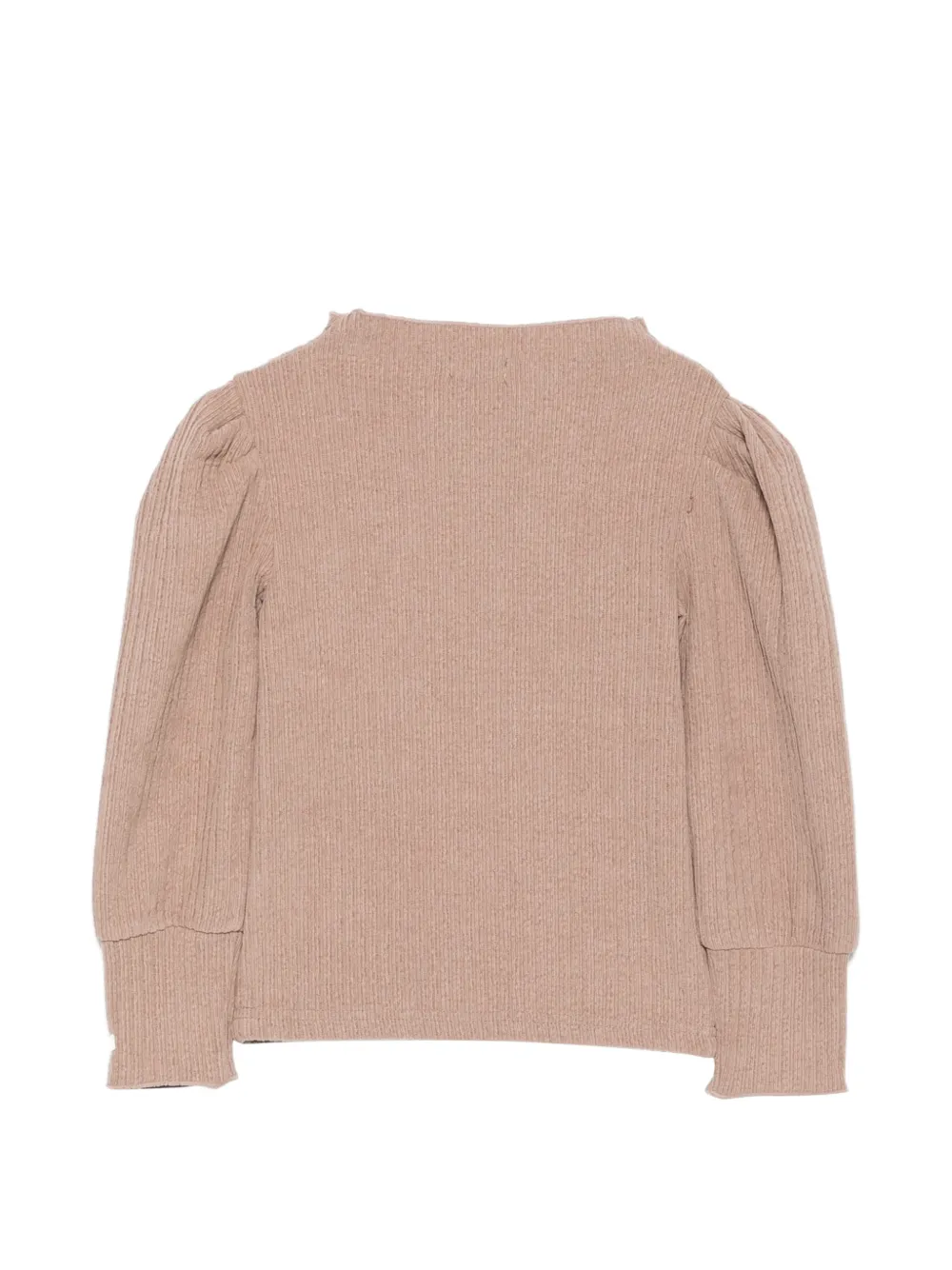 Donsje Louena geribbelde trui met pofmouwen Beige