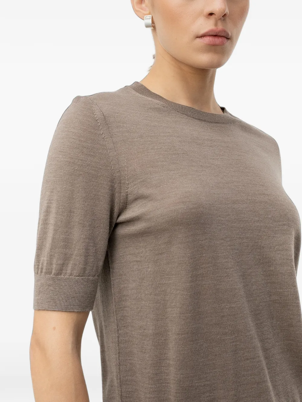 BOSS Slim-fit trui van superfijne merinowol met korte mouwen Beige
