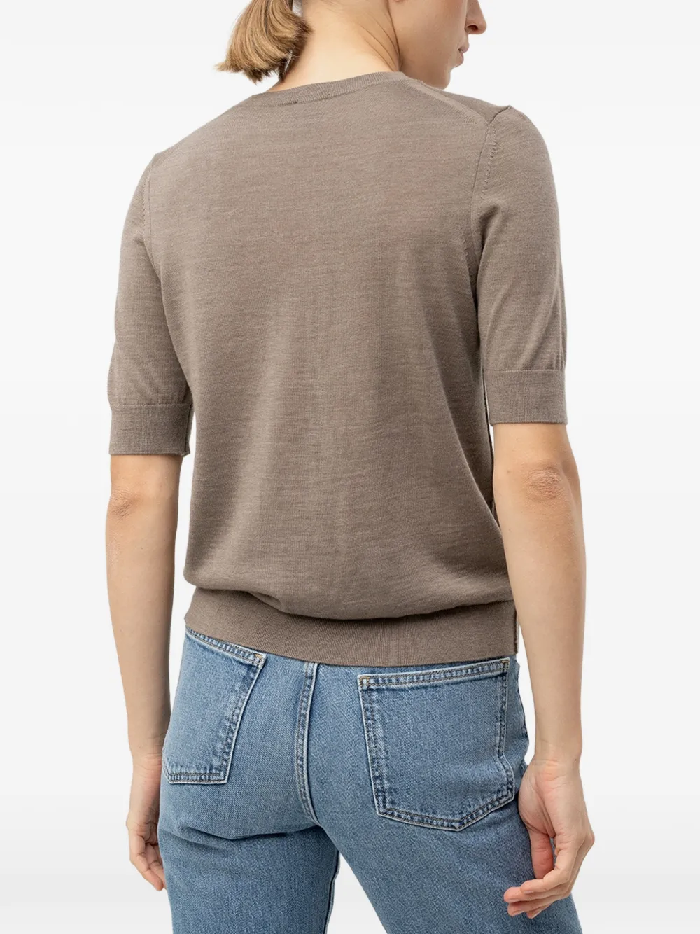 BOSS Slim-fit trui van superfijne merinowol met korte mouwen Beige