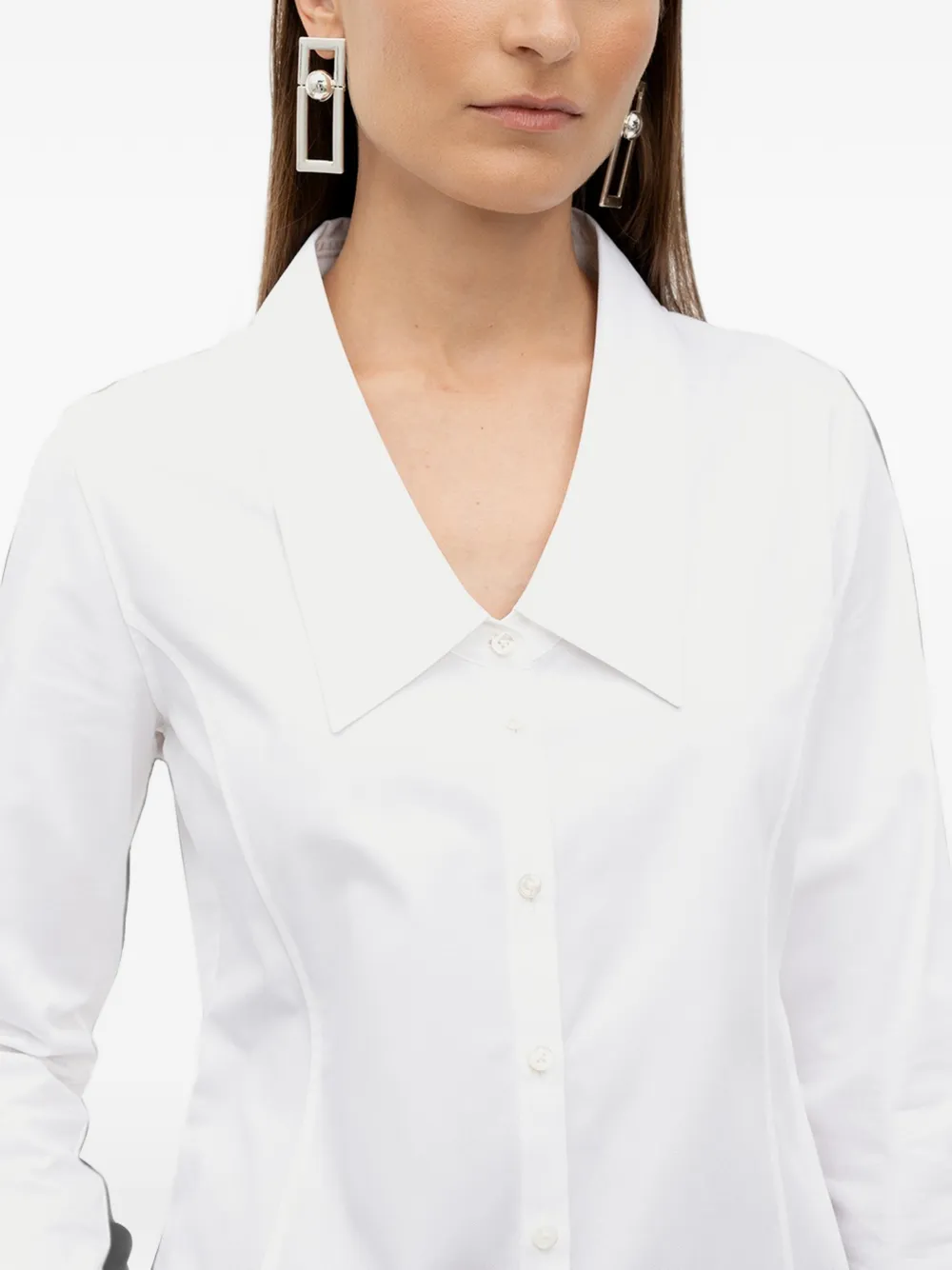 HUGO Blouse met puntige kraag en logoplakkaat Wit