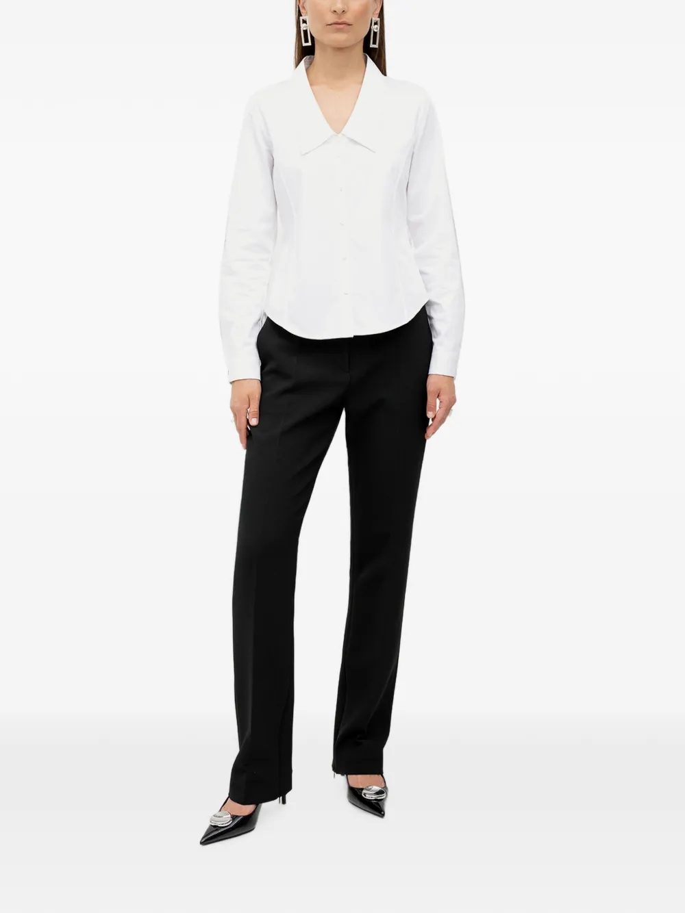 HUGO Blouse met puntige kraag en logoplakkaat Wit