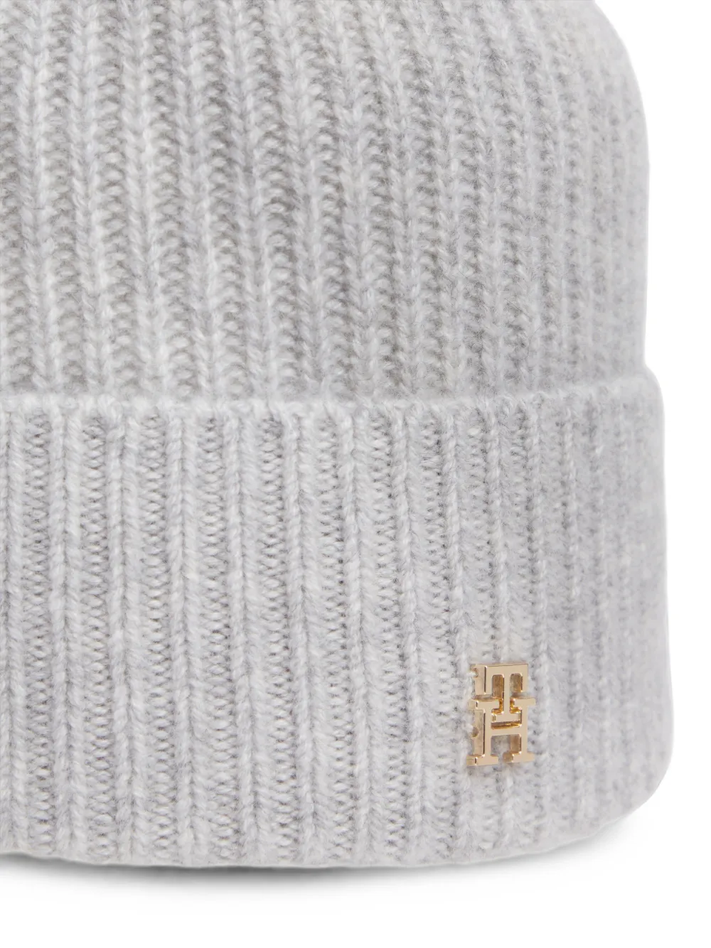 Tommy Hilfiger Ribgebreide muts met logoplakkaat Grijs