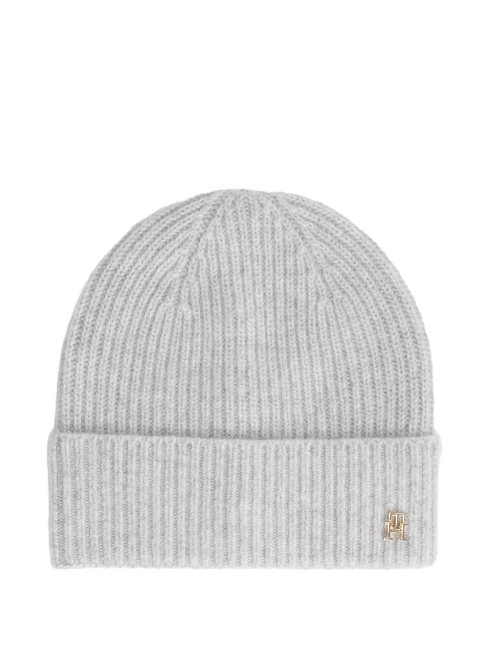 Tommy Hilfiger ribbed-knit logo-plaque beanie hat - Grigio