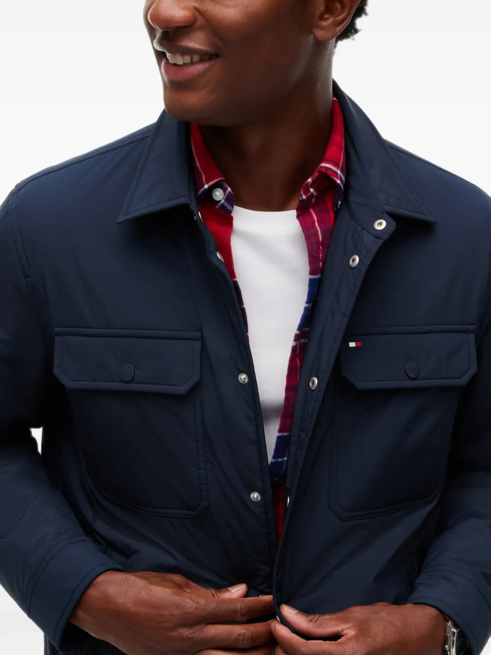 Tommy Hilfiger Gewatteerd shirtjack met logo-patch Blauw